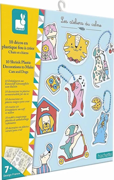 Janod Set mit 10 verrückten Plastikdekos -Thema Hunde & Katzen - Les Ateliers du Calme - DIY - Kreatives F