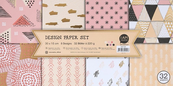 Produktbild I Am Creative Papierblock Rosa, Design Papier mit veschiedenen Designs mit Goldfolien- und Glitteraufdruck (220 g/m², 1 x)