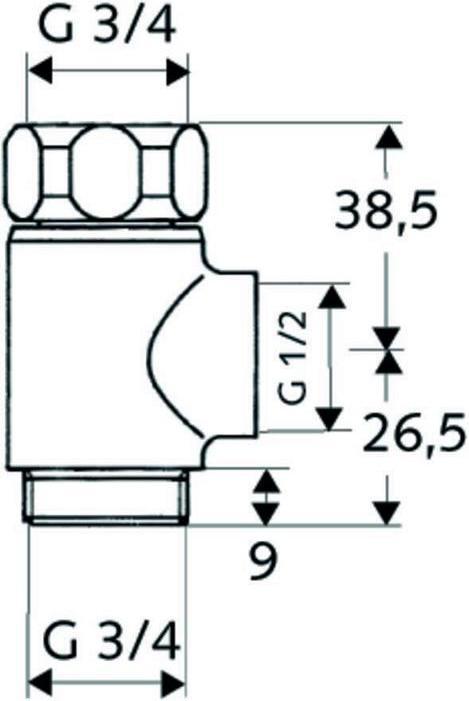 Productafbeelding Schell T-stuk met wartelmoer 3/4inch chroom 3/4inch chroom