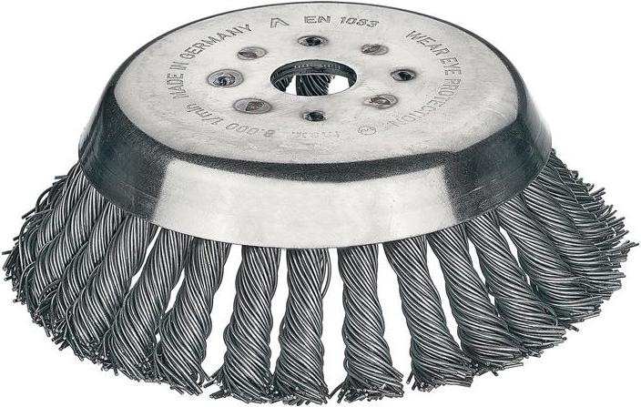 Produktbild Lessmann Kegelbürste Ø 180 mm Drahtstärke 0,5 mm Stahl 14 mm Bohrung 25,4 mm 8000 min-¹
