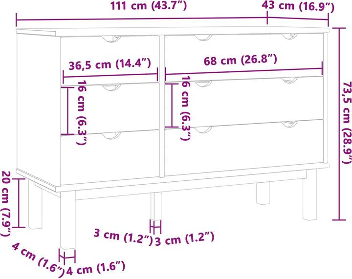Produktbild vidaXL Schubladenschrank (111 x 43 x 73.50 cm)