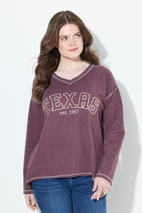 Produktbild Ulla Popken Sweatshirt, Texas, V-Ausschnitt, Langarm, Rollkanten (50, 52)