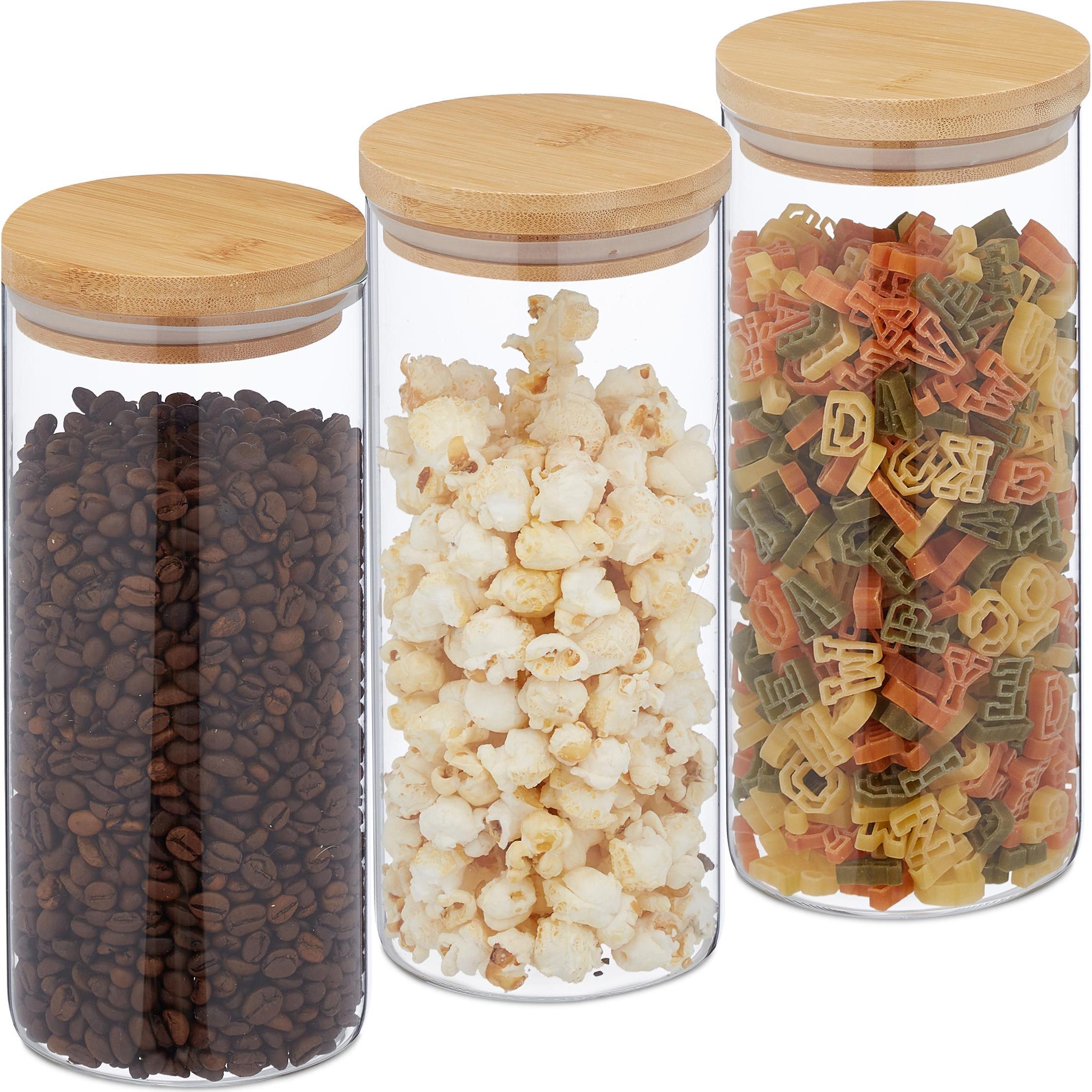 Relaxdays 3x Vorratsglas, Vorratsbehälter, Transparent
