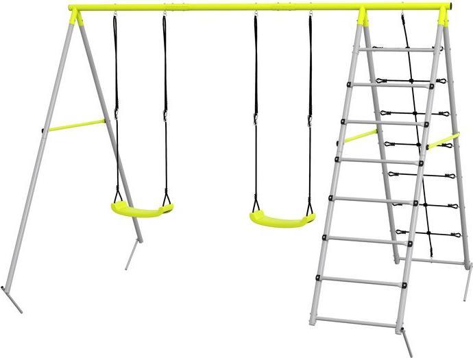 Produktbild Swisshandel24 Kinderschaukel-Set Schaukelgerüst, Schaukelgestell mit 2 Schaukeln, Kletternetz, Sprossenleiter, Gar