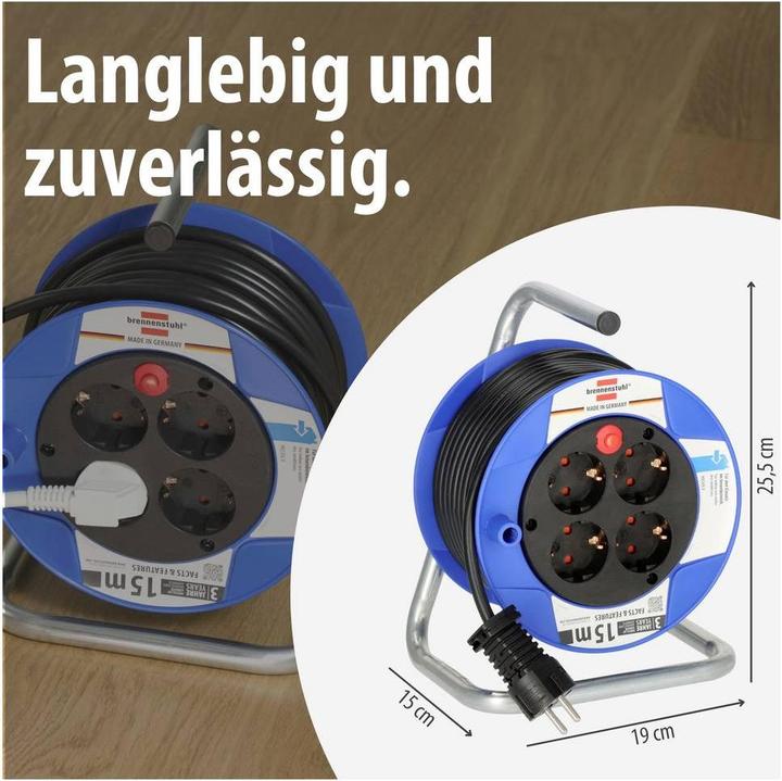 Actual product image Brennenstuhl Compact cable drum black 15m H05VV-F 3G1.5 107 (15 m, 1.50 mm²)