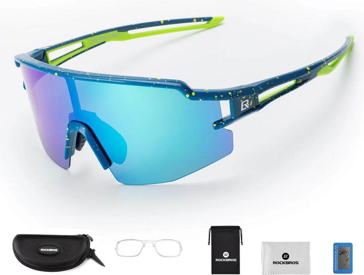 Productafbeelding Rockbros Gepolariseerde fietsbril met UV-bescherming en corrigerende inzet blauwe glazen - Blauw (donkerblauw groen, Blauw)
