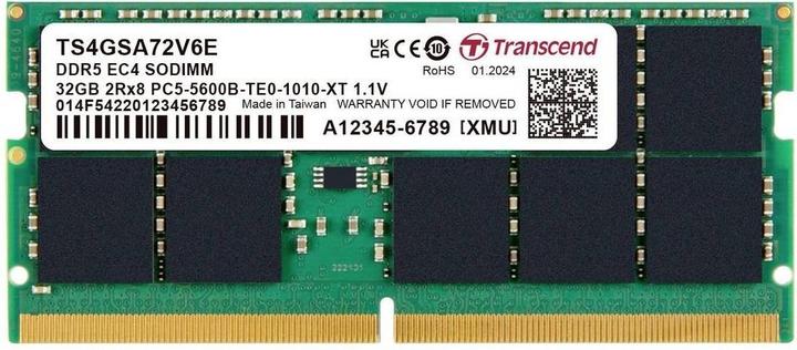 Immagine prodotto Transcend TS4GSA72V6E Modulo di memoria PC Retail DDR5 32 GB 1 x 32 GB ECC (1 x 32GB, 5600 MHz, RAM DDR5, SO-DIMM)