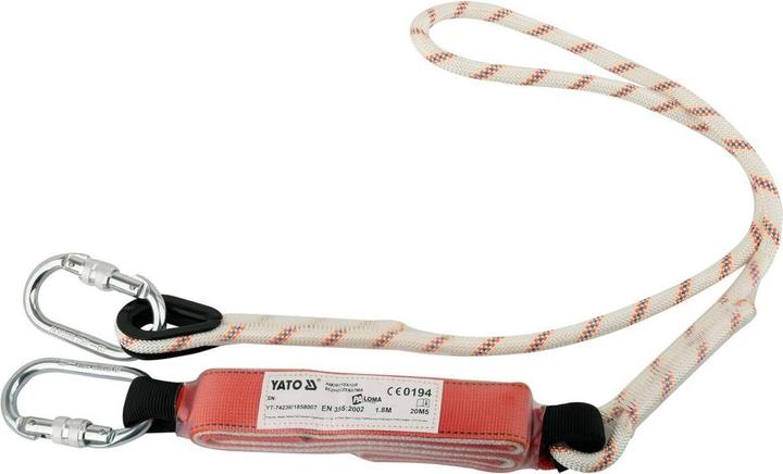 Yato Professional strap fall arrester with holding rope, 1.8 metres, 2 automatic safety carabiners, 45