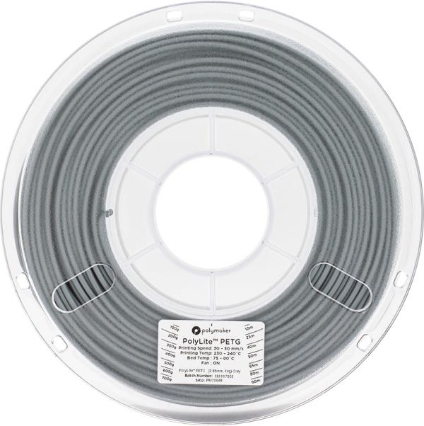 Image du produit Polymaker PolyLite PETG - Grey - 2.85mm (PETG, 2.85 mm, 1000 g, Gris)