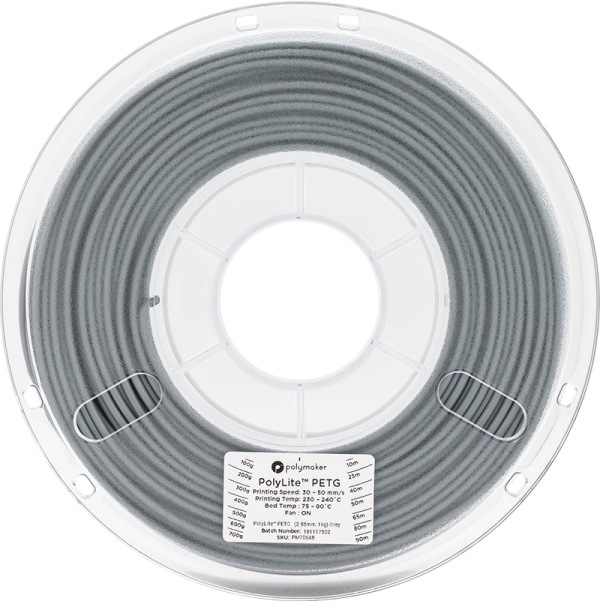 Produktbild Polymaker PolyLite PETG - Grey - 2.85mm (PETG, 2.85 mm, 1000 g, Grau)