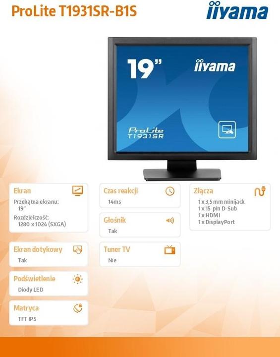 Actual product image iiyama TFT touch 19.0/48.3cm ProLite T1931SR *black* 5:4 (1280 x 1024 pixels, 19")