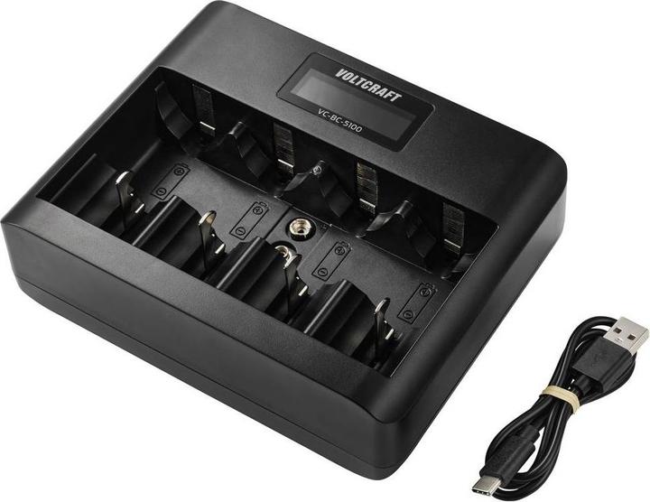 Produktbild Voltcraft VC-BC-5100 Rundzellen-Ladegerät NiMH, LiIon Mignon (AA), Micro (AAA) (1 Stk., 9V Block, AA, AAA)