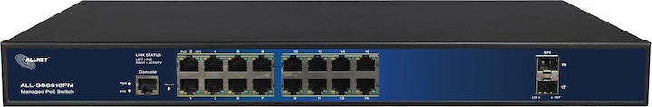 Actual product image Allnet Switch full managed Layer2+ 18 Port - 16x GbE - PoE Budget 280W - 16x PoE at - 2x SFP - 19" (18 Ports)