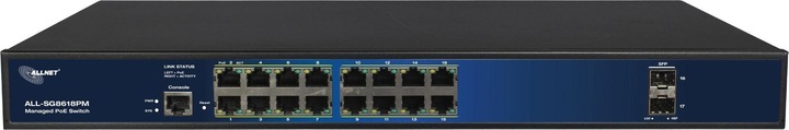 Immagine prodotto Allnet Switch full managed Layer2+ 18 porte - 16x GbE - PoE Budget 280W - 16x PoE a - 2x SFP - 19" (18 Porti)