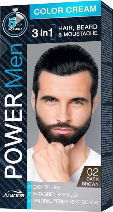Immagine prodotto Joanna Power Men Crema Colore 3In1 Capelli Barba Baffi 02 Marrone Scuro 30G (02 Marrone scuro)