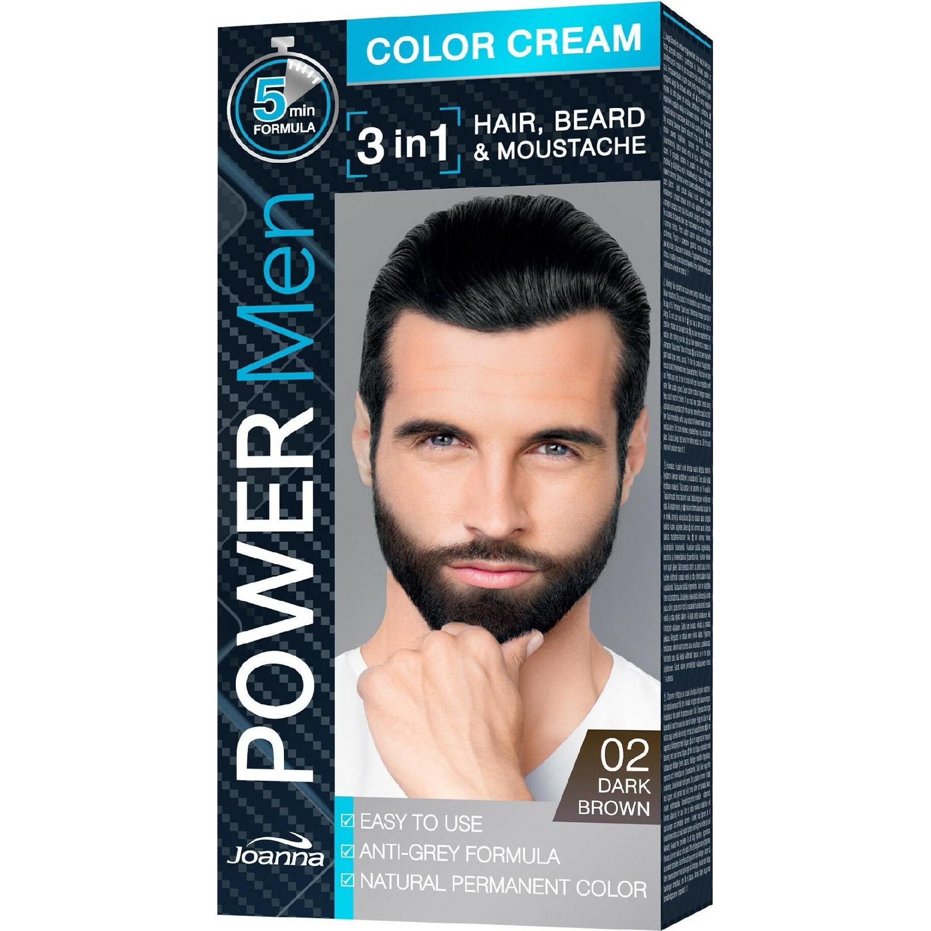 Joanna, Haarfarbe, Power Men Color Cream 3In1 Hair Beard Moustache 02 Dark Brown 30G (02 Dunkelbraun)