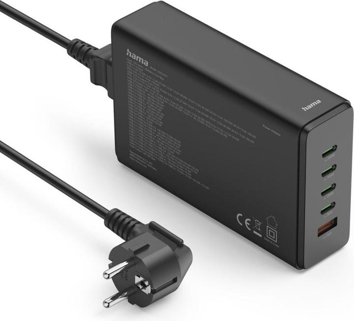 Actual product image Hama Charging station 5 ports, GaN, fast charger, 4xUSB-C, 1xUSB-A, PD, 240 W, SW (240 W, 5 ports)