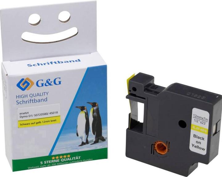 Produktbild Schriftband 15572 Kompatibel ersetzt DYMO 45018, S0720580 Bandfarbe: Gelb (1.20 cm, Gelb)