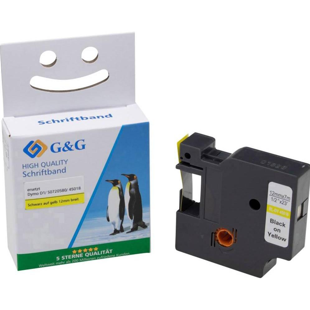 Thumbnail - 10x G&G, Beschriftungsband, Schriftband 15572 Kompatibel ersetzt DYMO 45018, S0720580 Bandfarbe: Gelb (1.20 cm, Gelb)