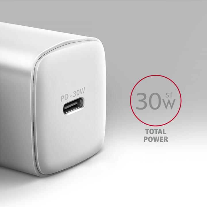 Immagine prodotto Axagon ACU-PD30W, Caricabatterie bianco per presa a muro 30W, 1x porta USB-C, PD3.0/PPS/QC4+/SFC/AFC/Apple (30 W)