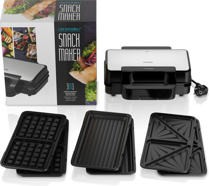 Produktbild Arendo Sandwichmaker 3in1 Sandwichtoaster, 900W, Antihaftbeschichtet, Temperaturregelung, Schnellaufheizung