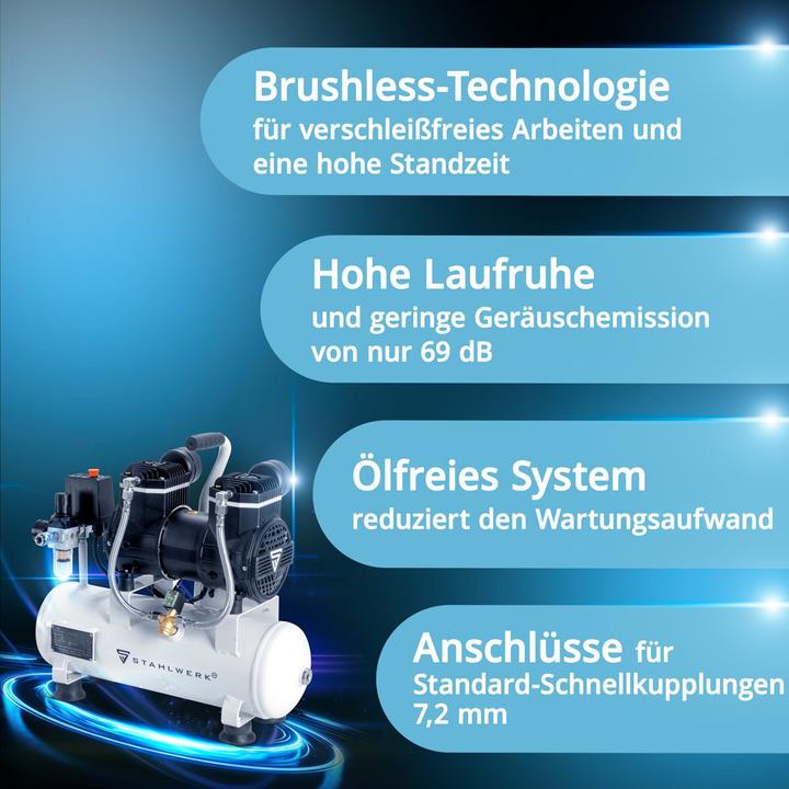 Produktbild Stahlwerk Kompressor 10 bar 2,1 PS 1,6 kW 210 l/min 10 l Druckluftkompressor (10 Bar, 10 l)