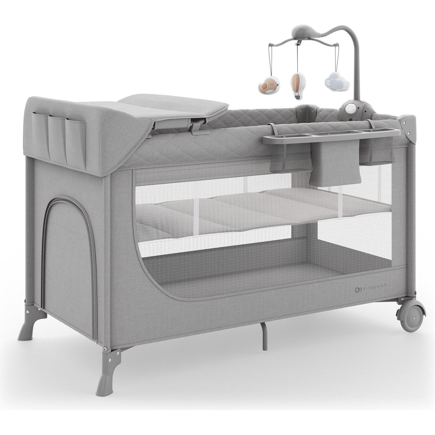 KinderKraft, Lettino da viaggio, travel cot LEODY UP grey with accessories
