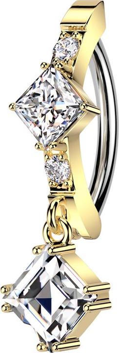 Image du produit Star Piercing Banane pliante plaqué or bouclier deux rondes un cristal carré pendentif cristal d'argent (Laiton, Acier chirurgical 316L)