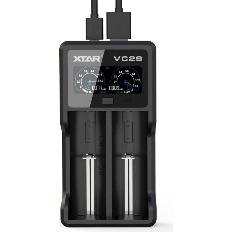 Xtar VC2S Caricatore micro USB, Li-Ion, 2 slot, display CLCD (AAA, Caricabatterie senza batteria), Caricabatterie