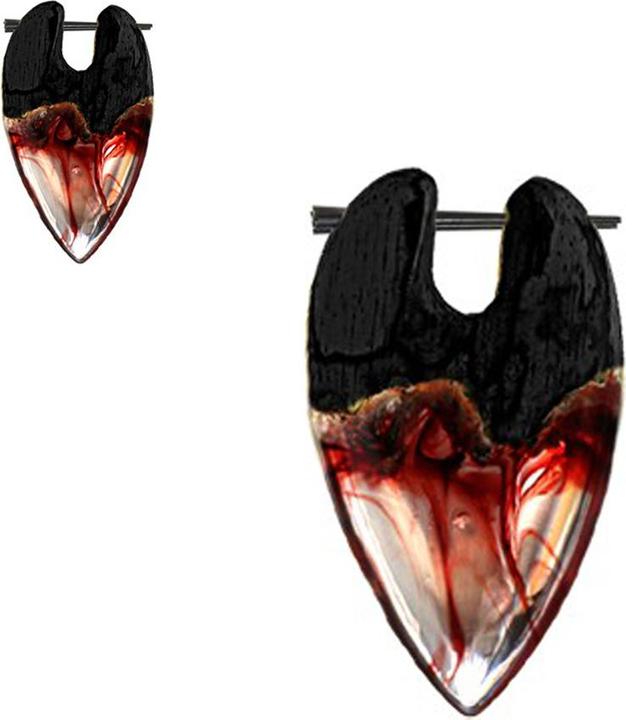 Actual product image Star Piercing Ohrring Surf färbung Epoxy rot aus Arang Holz (without brass, Organic)