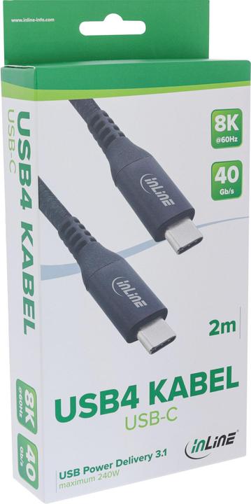 Actual product image InLine ® USB4 Kabel, USB-C Stecker/Stecker, 8K60Hz, schwarz, 2m (2 m, USB 4.0, 240 W)
