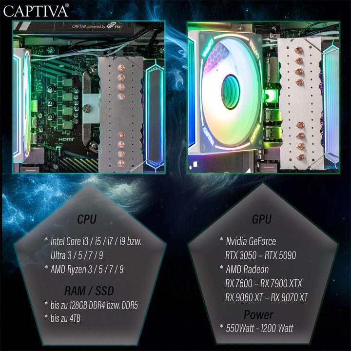 Actual product image Captiva Highend Gaming R99-910 Ryzen 5 Radeon RX 9060 XT (1000 GB, 16 GB, AMD Ryzen 5 8400F, Radeon RX 9060 XT)