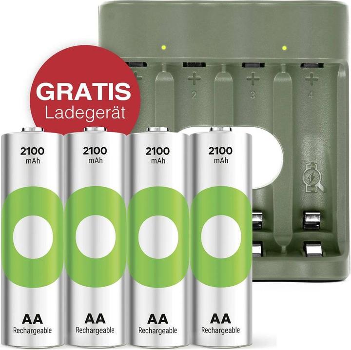 Produktbild GP Batteries Aktion Gratis Ladegerät" USB-Modell Ladegerät GP B441 inkl. 4x AA- (4 Stk., AA, 2100 mAh, Ladegerät inkl. Akku)