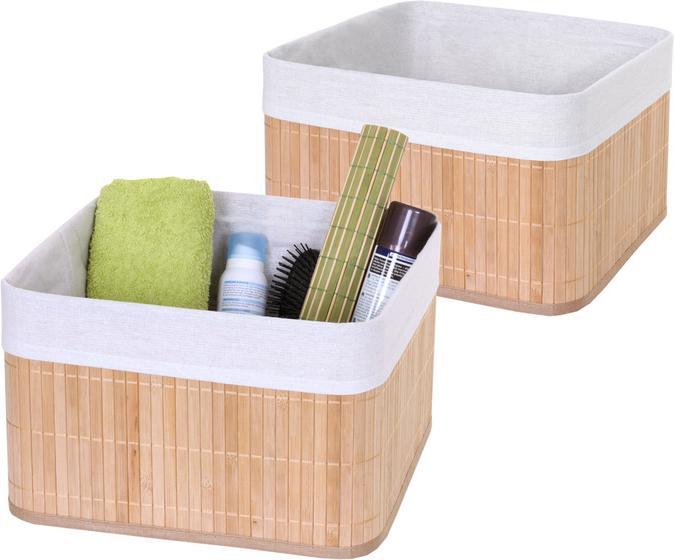 Actual product image Swisshandel24 2x Storage Basket, Basket Storage Box Sorting Box Shelf Basket, Bamboo - Natural Coloured (33 cm, 2x)