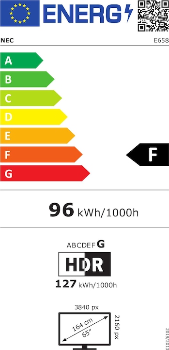 Label énergétique NEC MultiSync E658 (3840 x 2160 pixels, 64.50")