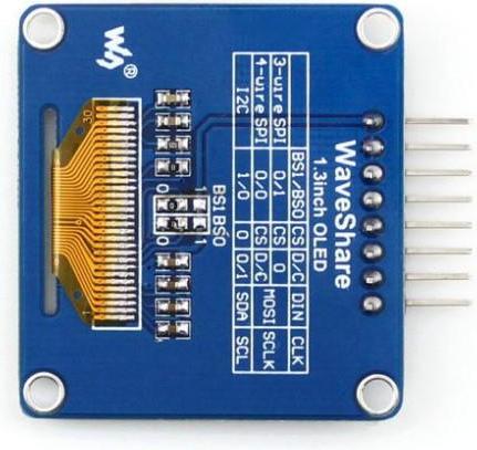 Produktbild WaveShare 1.3 128x64 OLED Display Modul, einfarbig (blau), SPI/I2C Interface, horizontale Stiftleiste