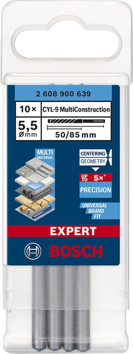 Produktbild Bosch Professional Zubehör EXPERT CYL-9 MultiConstruction Bohrer 5,5 x 50 x 85 mm, 10-teilig (5,5 mm)