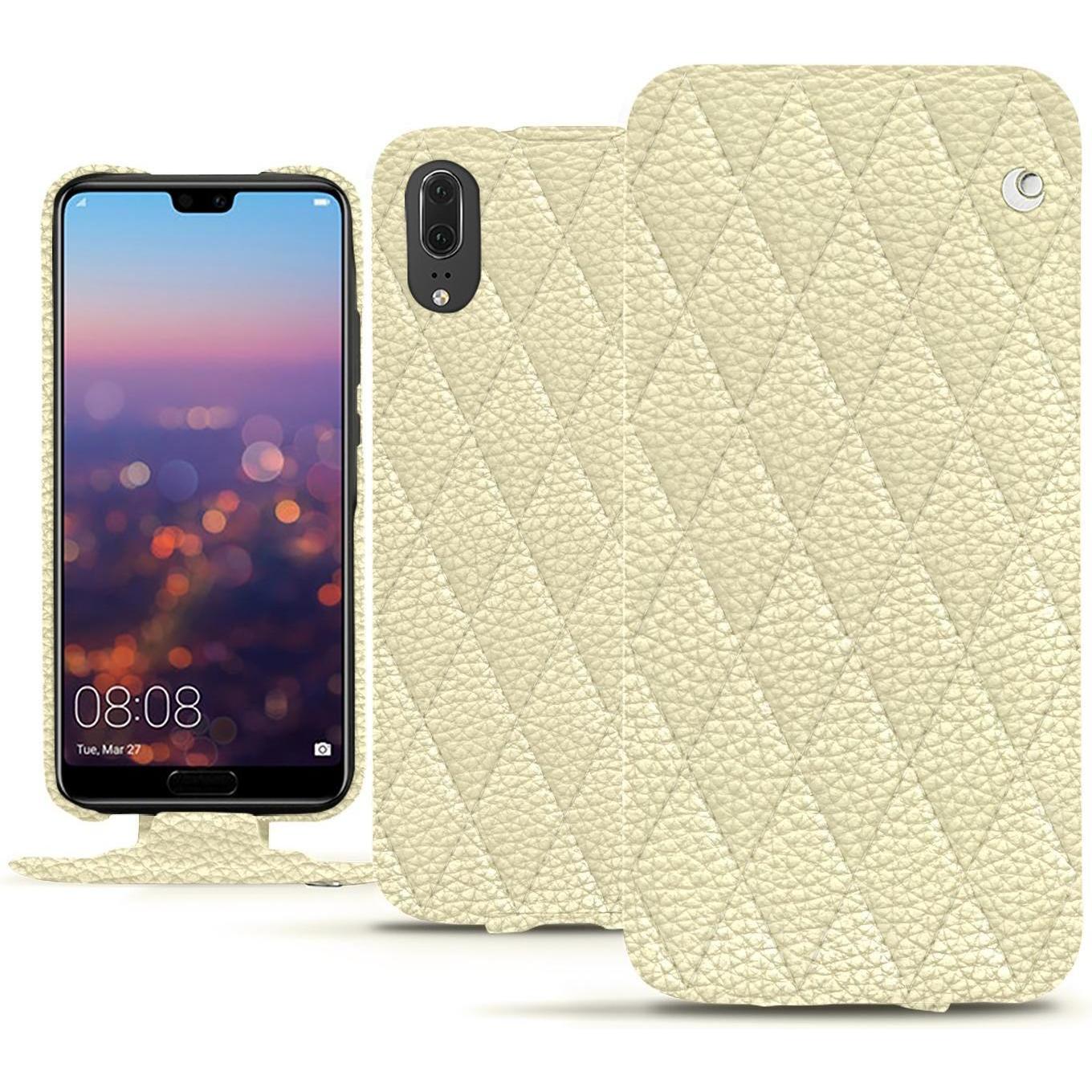 Noreve Lederschutzhülle vertikal (Huawei P20), Smartphone Hülle, Beige