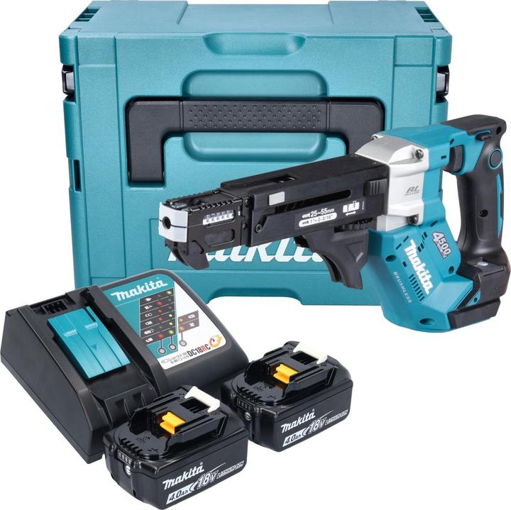 Produktbild Makita DFR 552 RMJ Akku Magazinschrauber 18 V 25 - 55 mm Brushless + 2x Akku 4,0 Ah + Ladegerät + (Batteriebetrieb)