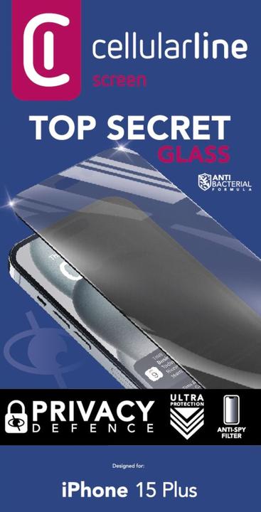 Produktbild Cellularline Top Secret Glass (1 Stück, Apple iPhone 15 Plus, Apple iPhone 15 Pro Max)