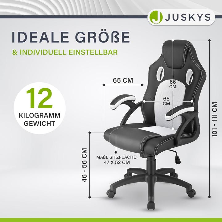 Image du produit Juskys Racing Schreibtischstuhl Montreal - Weiss