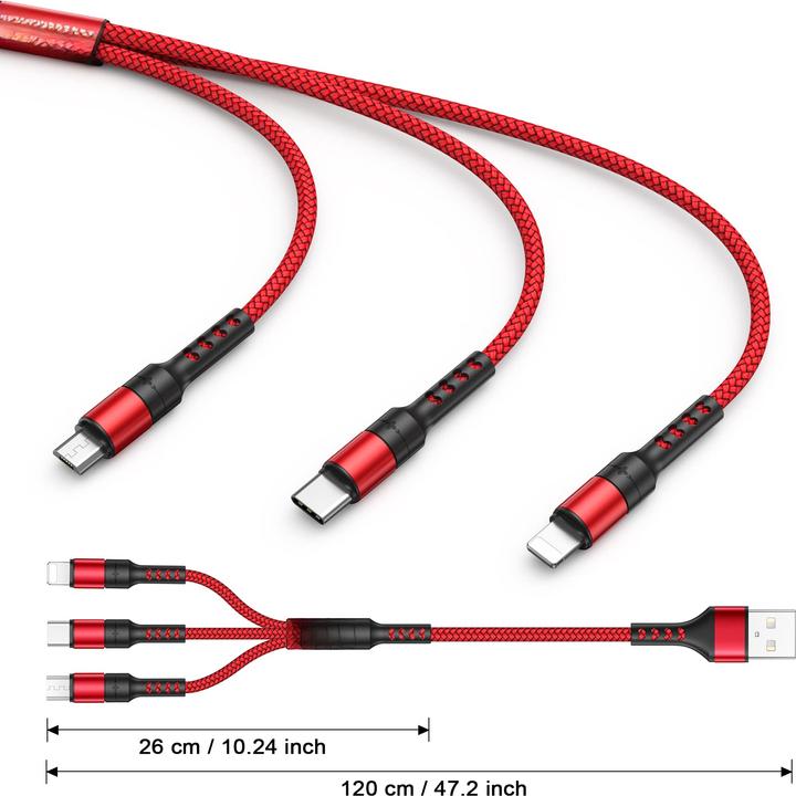 Image du produit Alopini Multi-USB-Kabel, 3-in-1-Universal-Ladekabel Nylon Mehrfach (1.20 m)
