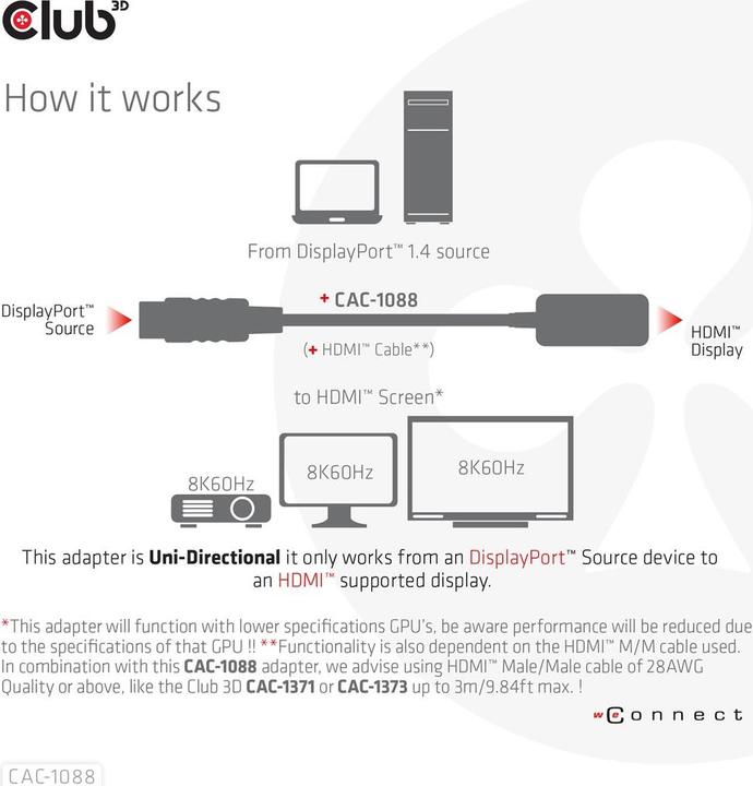 Actual product image Club 3D DisplayPort to (HDMI, 2.25 cm)