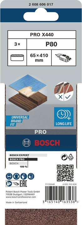 Actual product image Bosch Professional Zubehör PRO X440 sanding belt, 65 x 410 mm, G80 (80)