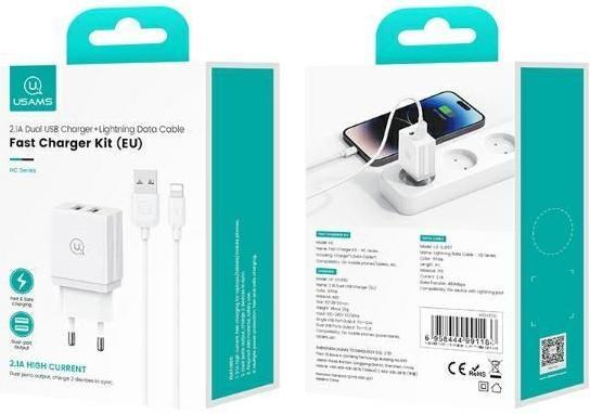 Produktbild Usams Ład. siec. 18W Lightning2.1A 2.1A 1m Fast Charging biały/white HC series (CC090) (18 W)