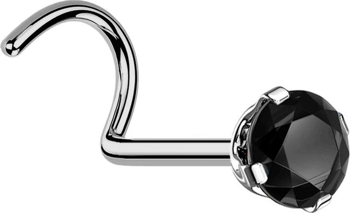 Actual product image Star Piercing Nose stud curved silver round crystal black set (Titanium, without brass)