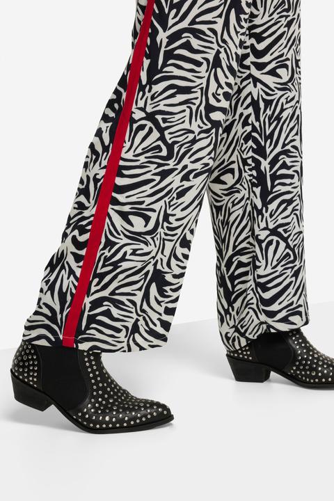 Actual product image Angel of Style Straight Wide Leg Zebra Print Pants with Side Stripes and Elastic Waist (50)