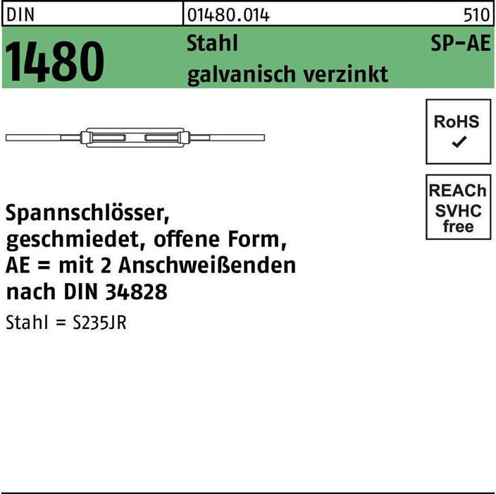 Produktbild Spannschloss DIN 1480 offen m.2Schweissenden SP-AE M 14 Stahl 3.6 verzinkt verzinkt verzinkt...