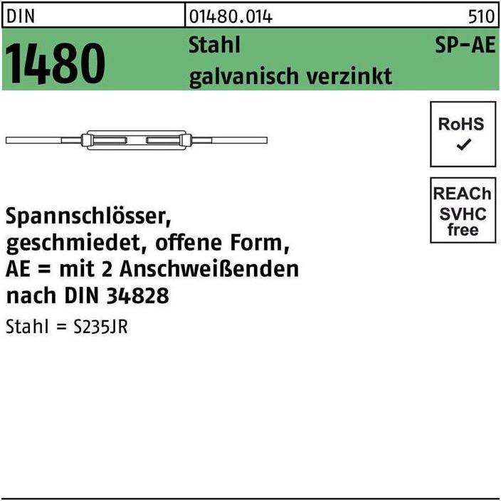 Thumbnail - Seil + Kette Zubehör, Spannschloss DIN 1480 offen m.2Schweissenden SP-AE M 48 Stahl 3.6 verzinkt verzinkt verzinkt...