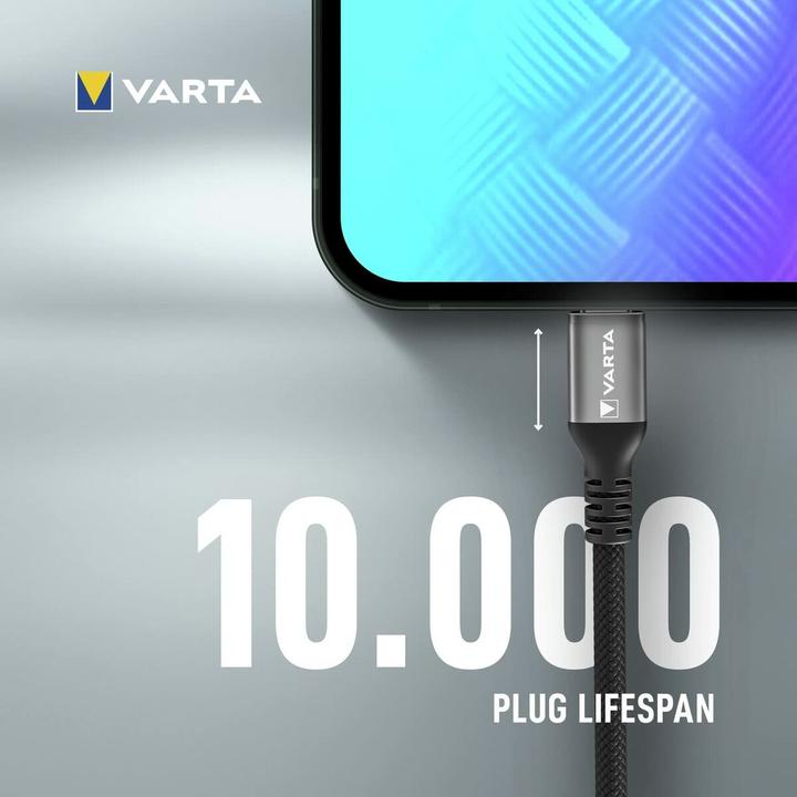 Actual product image Varta Speed Charge & Sync Cable USB Type C to USB Type C (2 m, USB 3.1, 100 W)